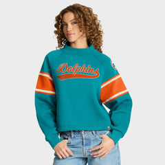 Miami Dolphins Oversized Hometown Toss Sweep Mock Neck Pullover - Aqua Pullover