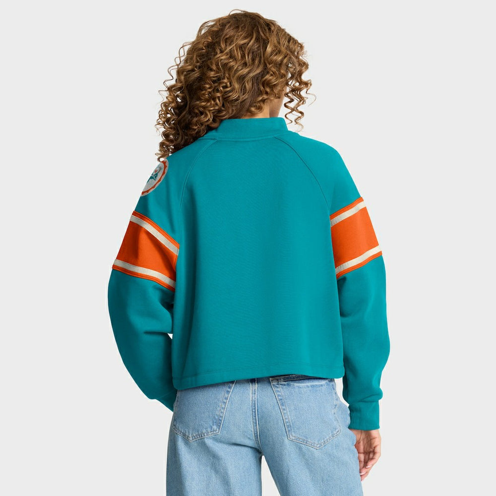 Miami Dolphins Oversized Hometown Toss Sweep Mock Neck Pullover - Aqua Pullover