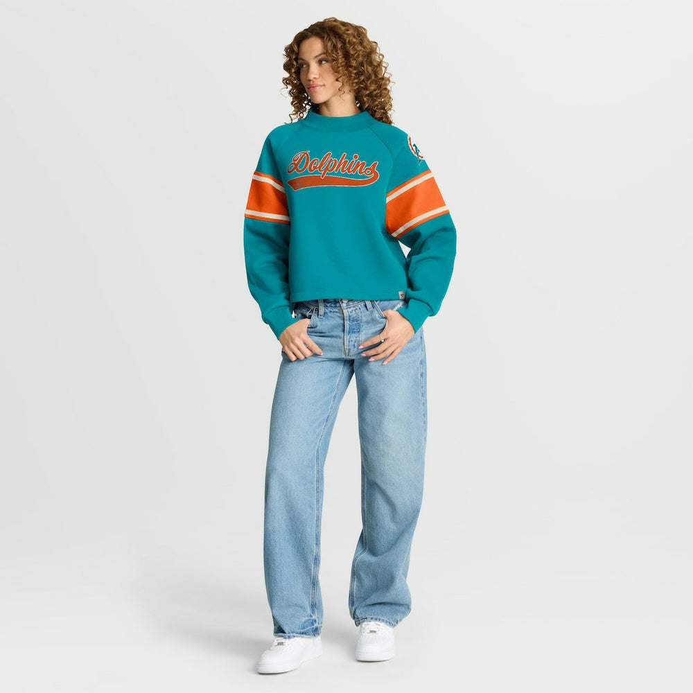 Miami Dolphins Oversized Hometown Toss Sweep Mock Neck Pullover - Aqua Pullover