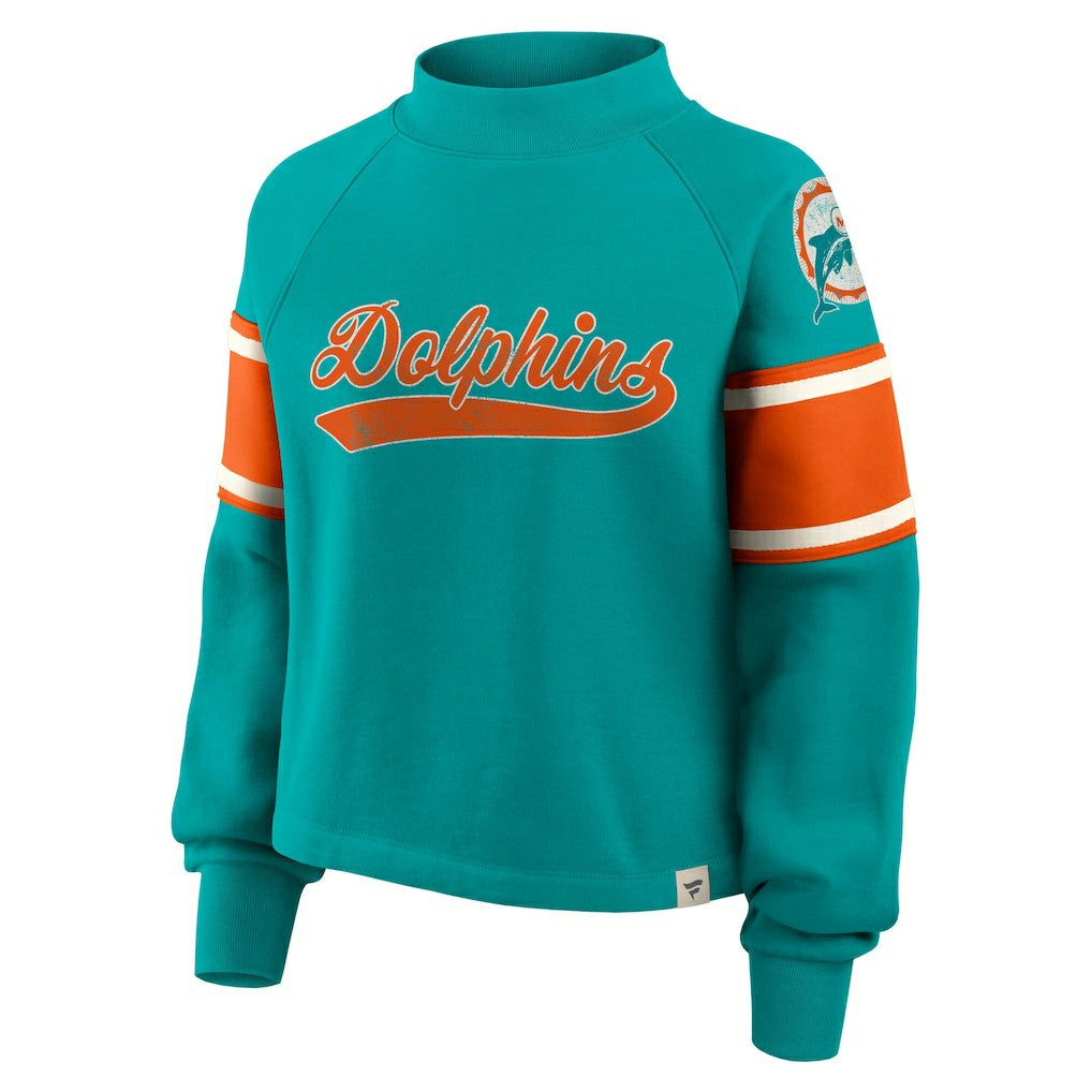 Miami Dolphins Oversized Hometown Toss Sweep Mock Neck Pullover - Aqua Pullover