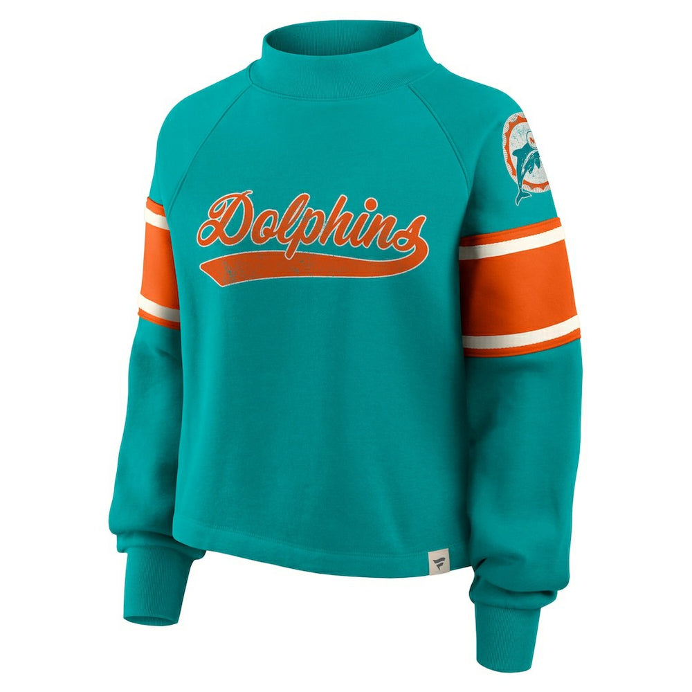 Miami Dolphins Oversized Hometown Toss Sweep Mock Neck Pullover - Aqua Pullover