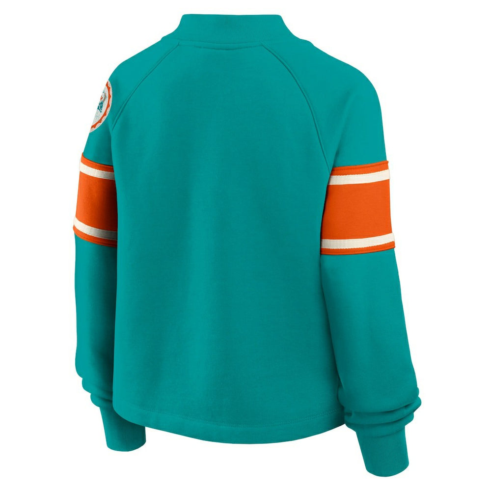 Miami Dolphins Oversized Hometown Toss Sweep Mock Neck Pullover - Aqua Pullover