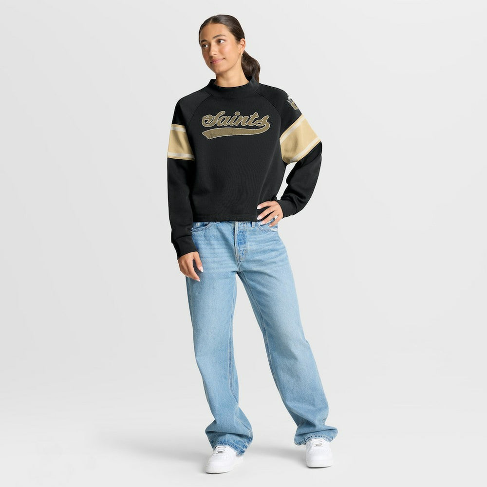 New Orleans Saints Oversized Hometown Toss Sweep Mock Neck Pullover - Black Pullover