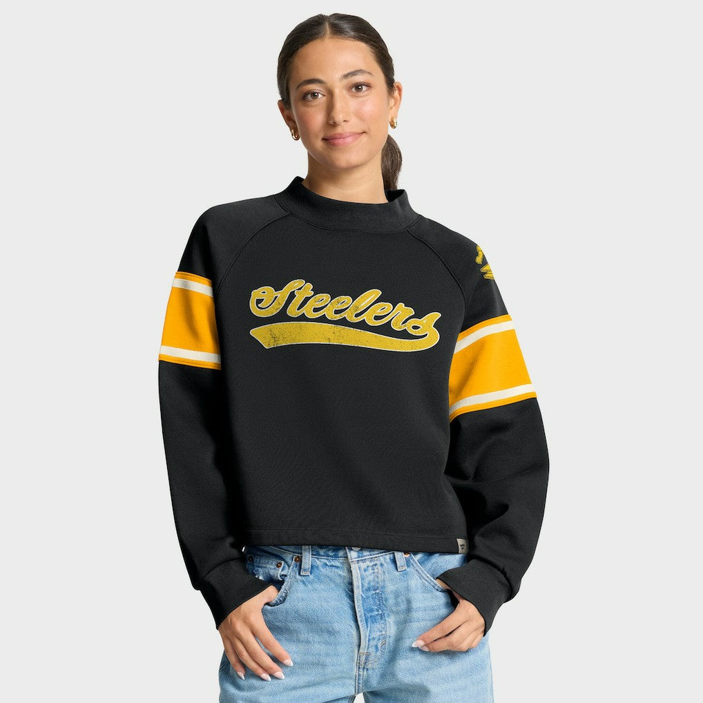 Pittsburgh Steelers Oversized Hometown Toss Sweep Mock Neck Pullover - Black Pullover