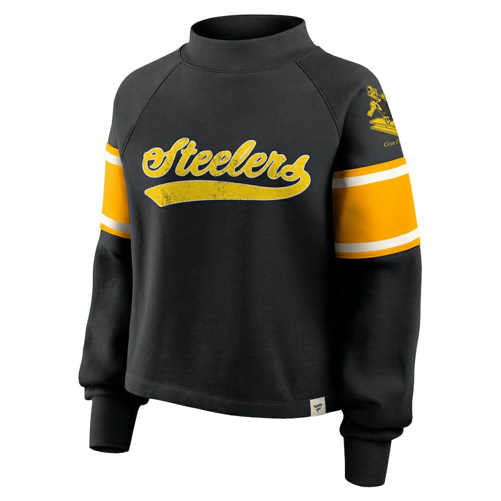 Pittsburgh Steelers Oversized Hometown Toss Sweep Mock Neck Pullover - Black Pullover