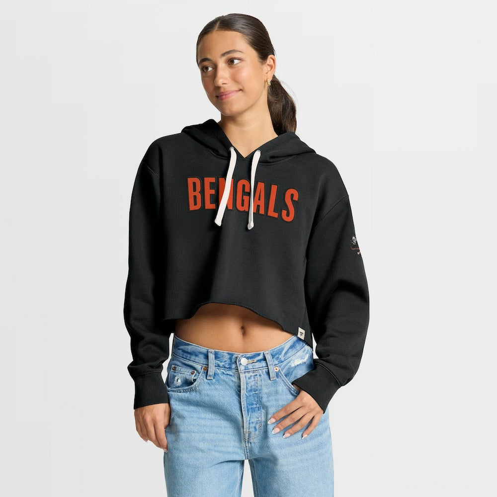 Cincinnati Bengals Women's Oversized Hometown Heritage Cropped Hoodie - Black Hoodies