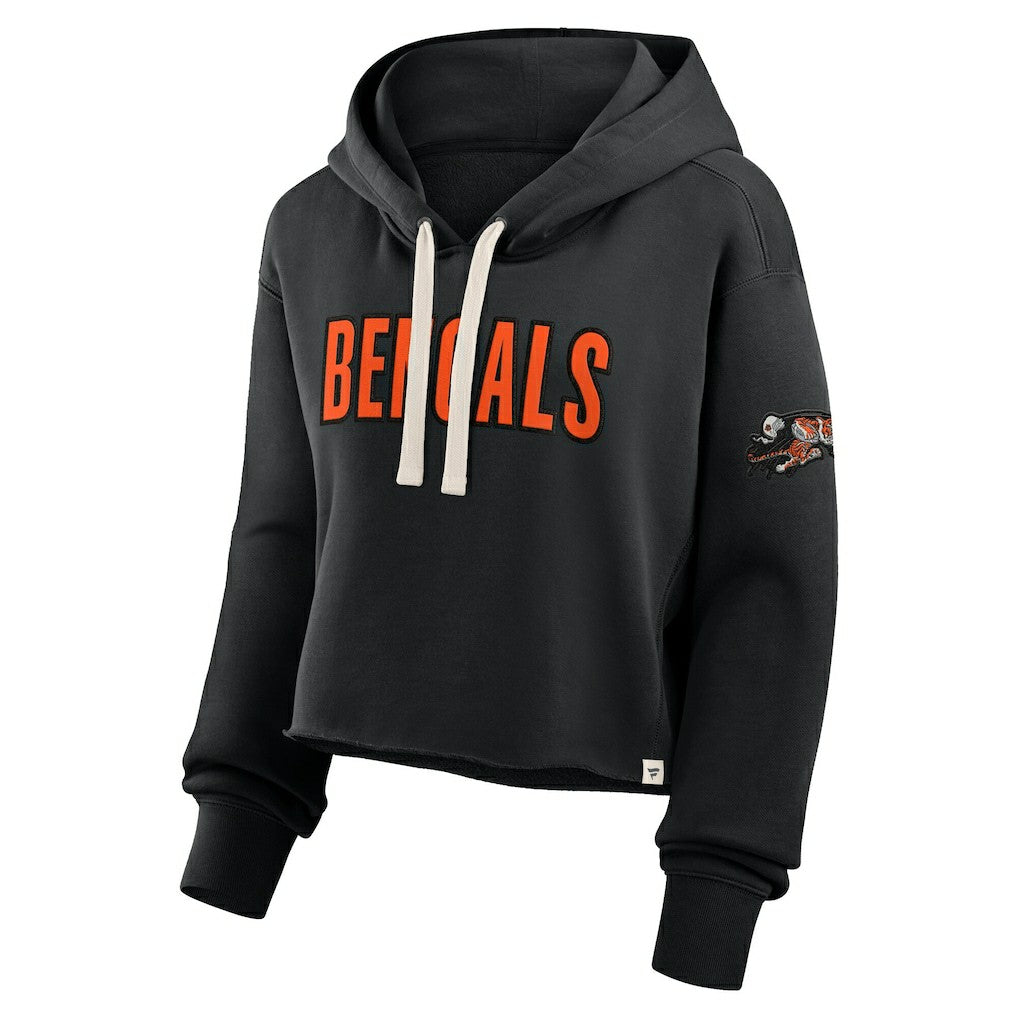 Cincinnati Bengals Women's Oversized Hometown Heritage Cropped Hoodie - Black Hoodies