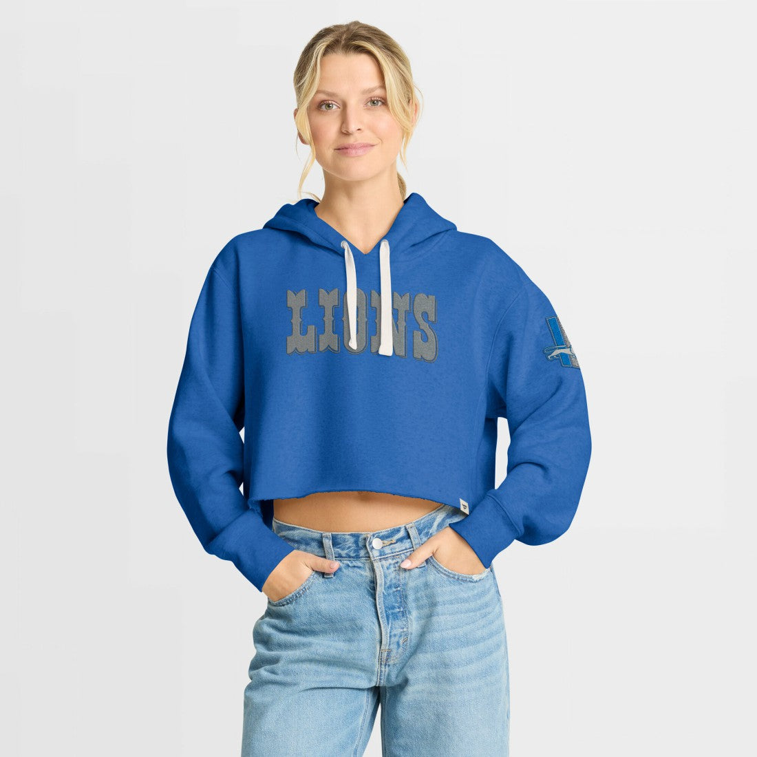 Detroit Lions Women's Oversized Hometown Heritage Cropped Hoodie - Blue Hoodies