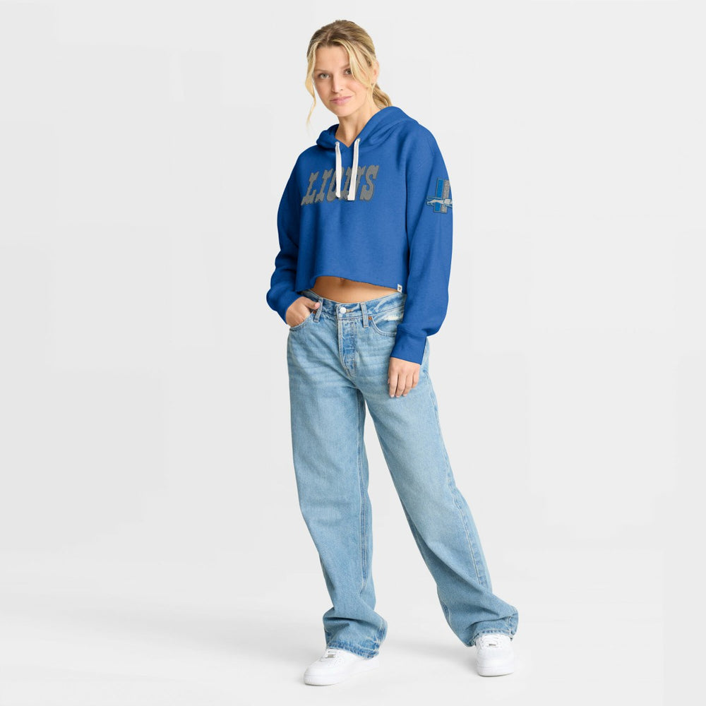 Detroit Lions Women's Oversized Hometown Heritage Cropped Hoodie - Blue Hoodies