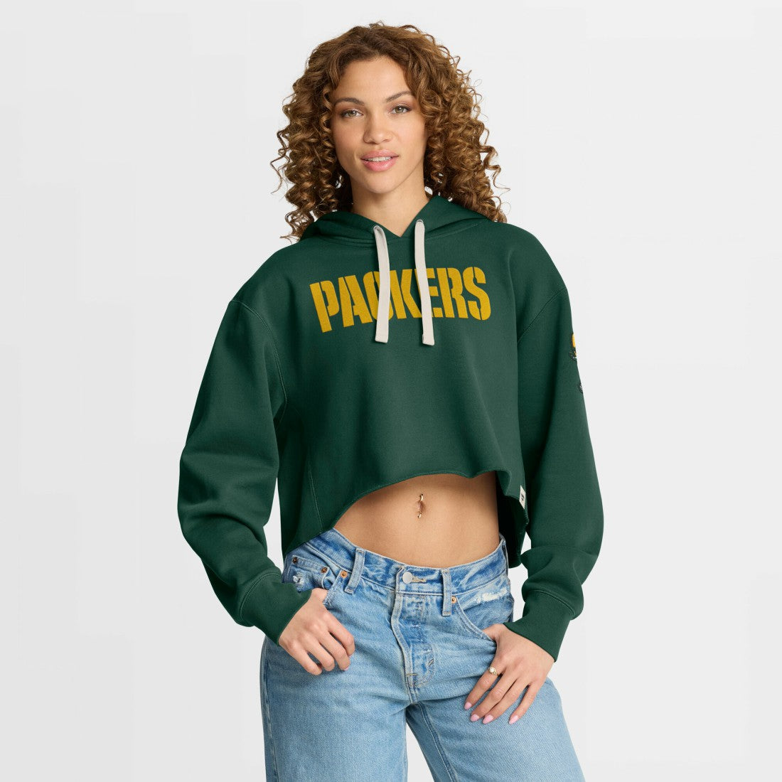 Green Bay Packers Women's Oversized Hometown Heritage Cropped Hoodie - Green Hoodies