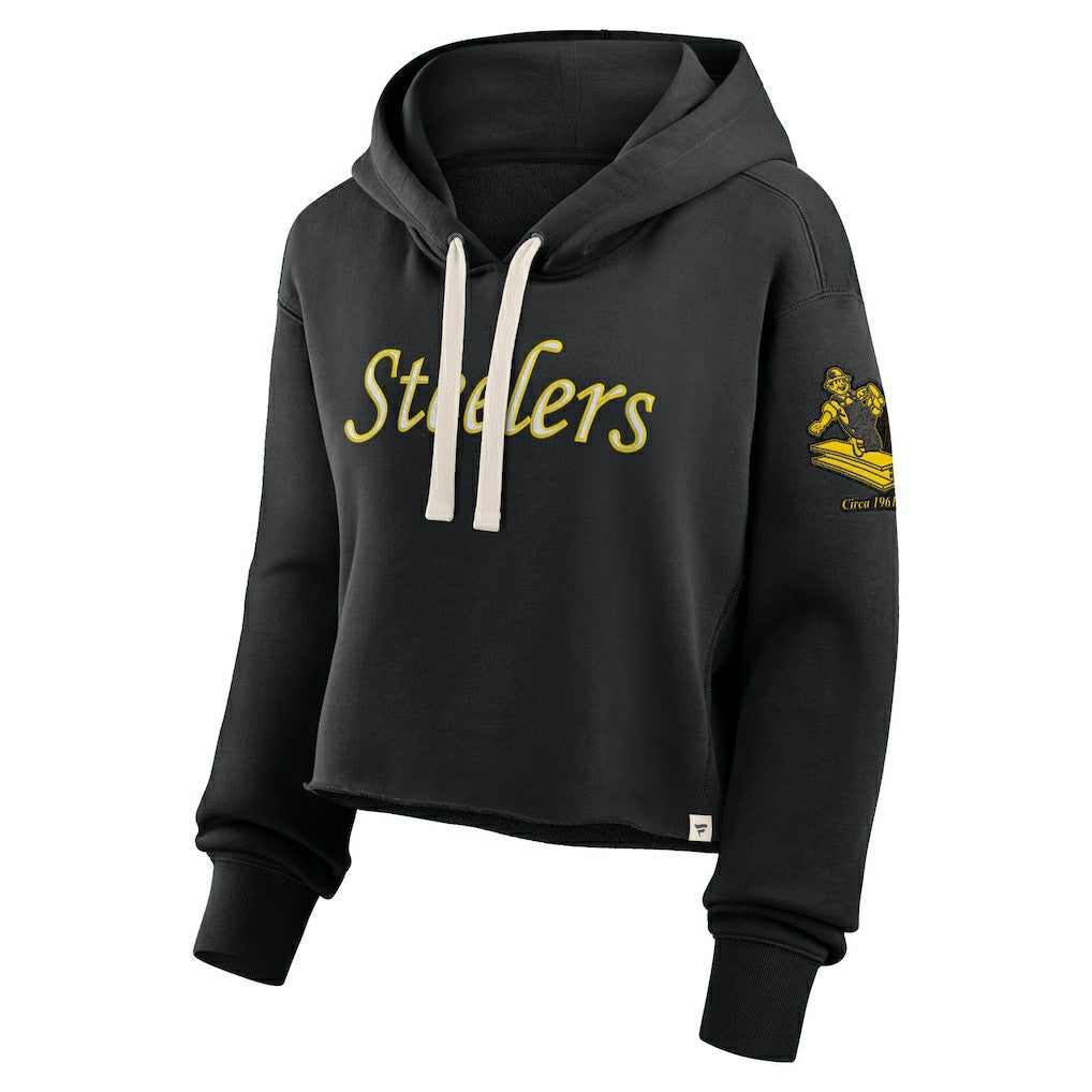 Pittsburgh Steelers Women's Oversized Hometown Heritage Cropped Hoodie - Black Hoodies
