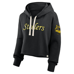 Pittsburgh Steelers Women's Oversized Hometown Heritage Cropped Hoodie - Black Hoodies