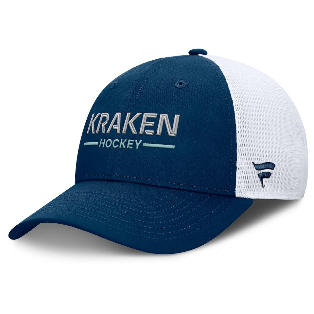 Seattle Kraken Fanatics Authentic Pro Rink Lockup Adjustable Trucker Hat - Deep Sea Blue/White | US 202499002