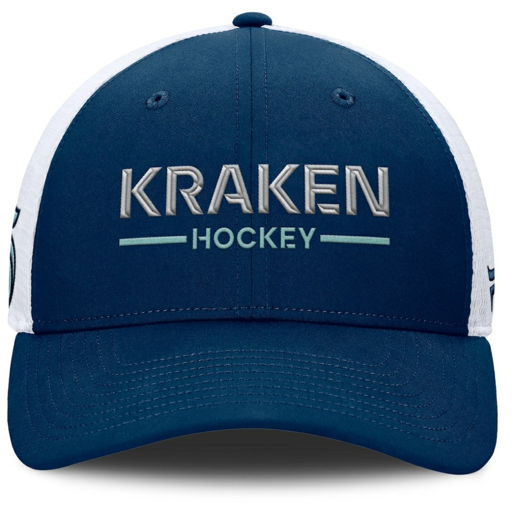 Seattle Kraken Fanatics Authentic Pro Rink Lockup Adjustable Trucker Hat - Deep Sea Blue/White | US 202499002