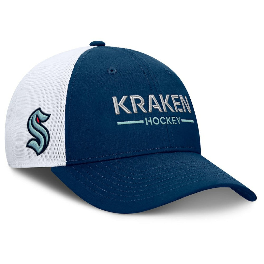 Seattle Kraken Fanatics Authentic Pro Rink Lockup Adjustable Trucker Hat - Deep Sea Blue/White | US 202499002