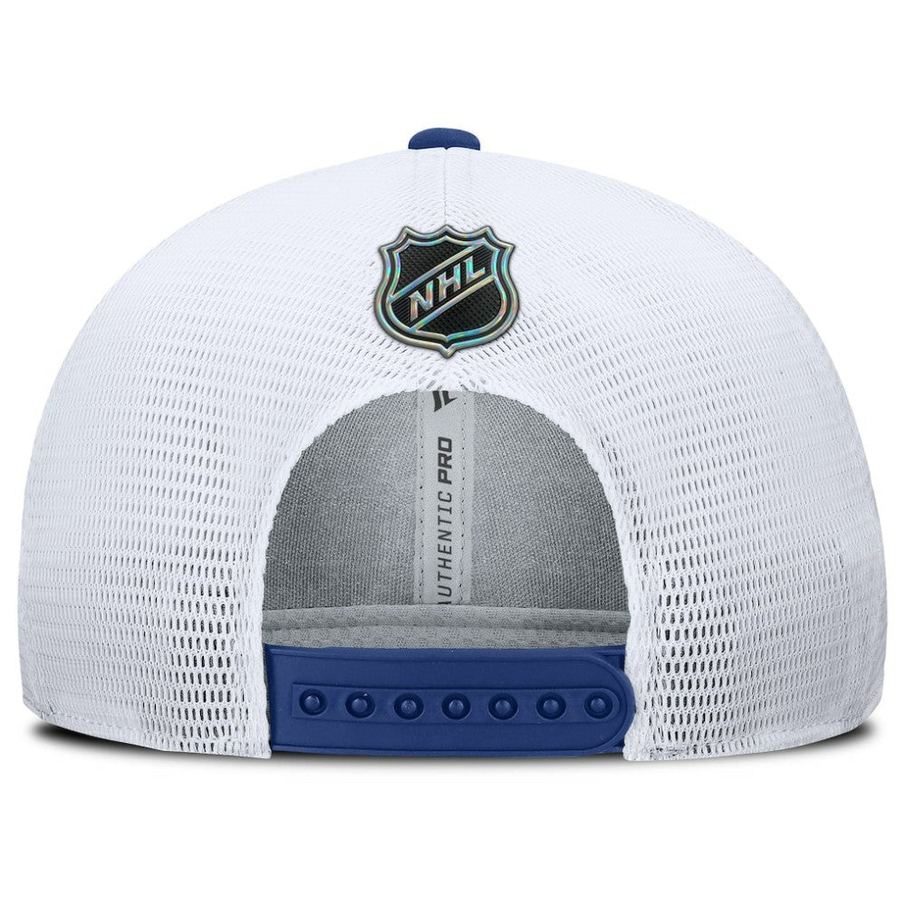 Toronto Maple Leafs Fanatics Authentic Pro Rink Lockup Adjustable Trucker Hat - Blue/White | US 202499005