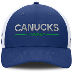 Vancouver Canucks Fanatics Authentic Pro Rink Lockup Adjustable Trucker Hat - Blue/White | US 202499006