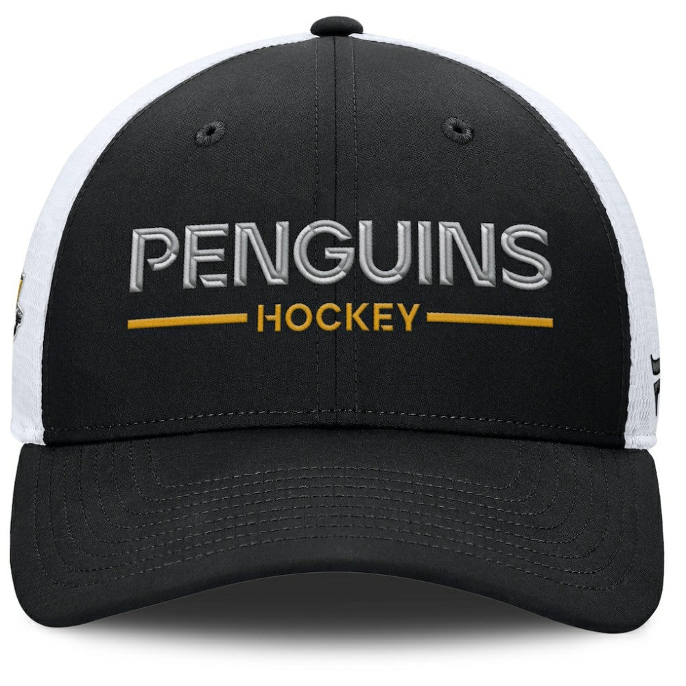 Pittsburgh Penguins Fanatics Authentic Pro Rink Lockup Adjustable Trucker Hat - Black/White | US 202499009