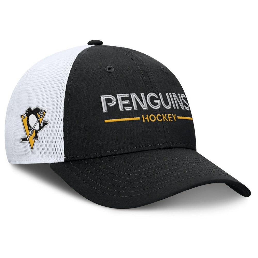 Pittsburgh Penguins Fanatics Authentic Pro Rink Lockup Adjustable Trucker Hat - Black/White | US 202499009