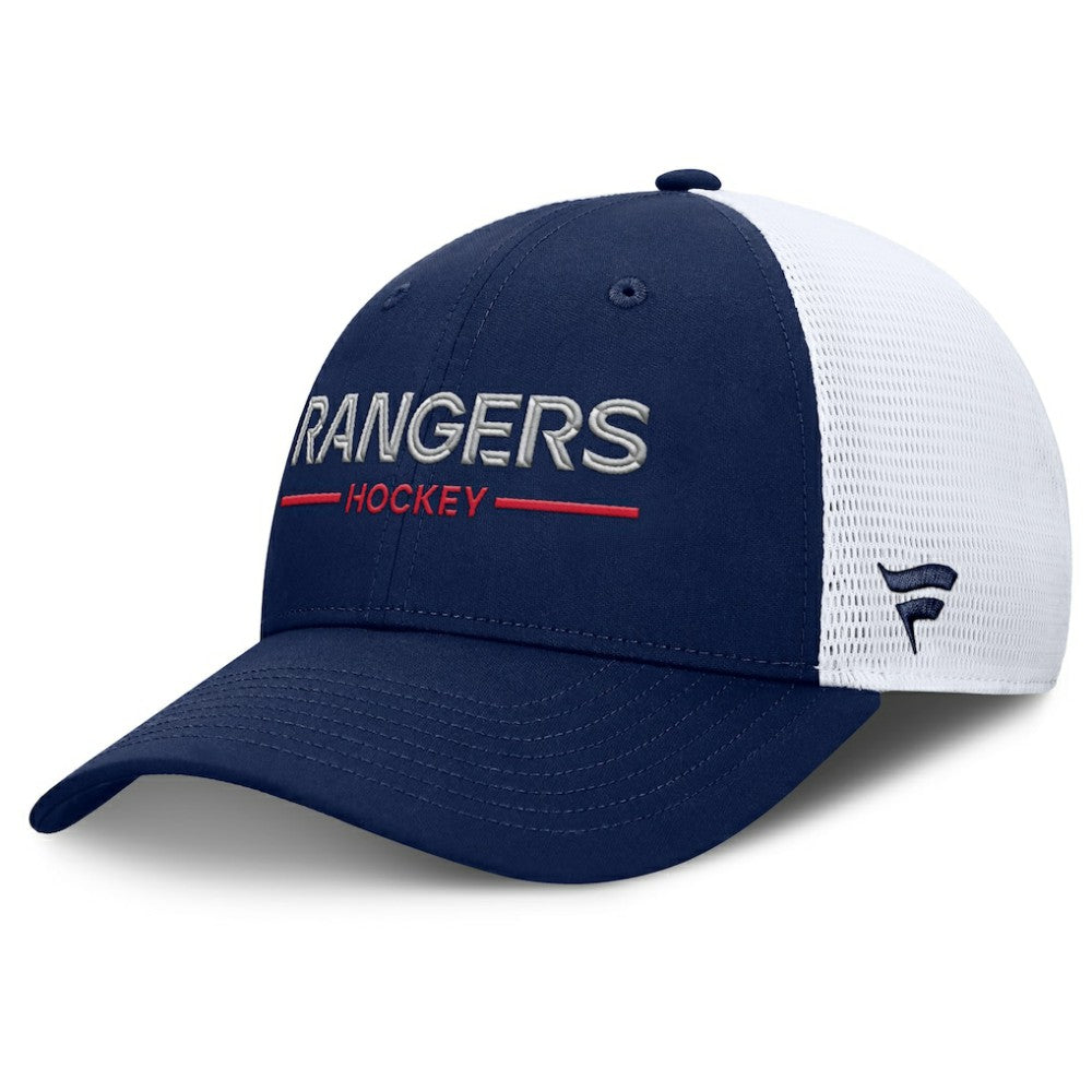 New York Rangers Fanatics Authentic Pro Rink Lockup Adjustable Trucker Hat - Navy/White | US 202499011