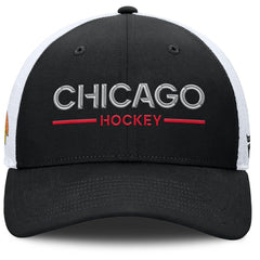 Chicago Blackhawks Fanatics Authentic Pro Rink Lockup Adjustable Trucker Hat - Black/White | US 202499022