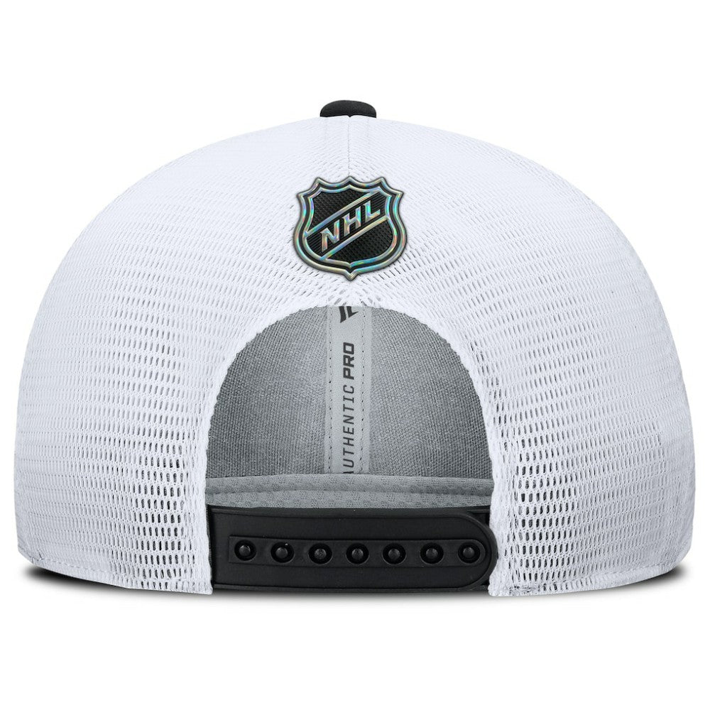 Chicago Blackhawks Fanatics Authentic Pro Rink Lockup Adjustable Trucker Hat - Black/White | US 202499022