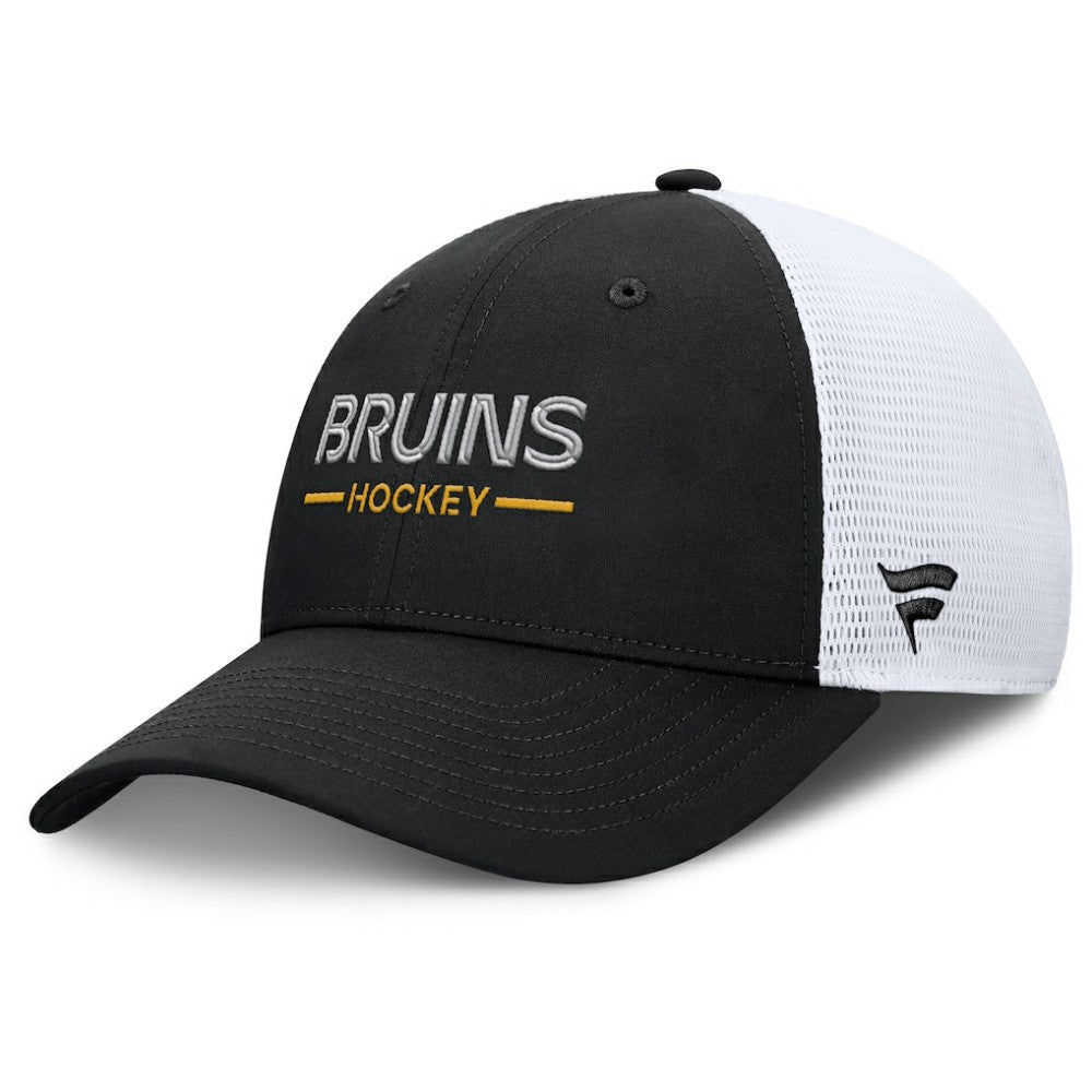 Boston Bruins Fanatics Authentic Pro Rink Lockup Adjustable Trucker Hat - Black/White | US 202499027
