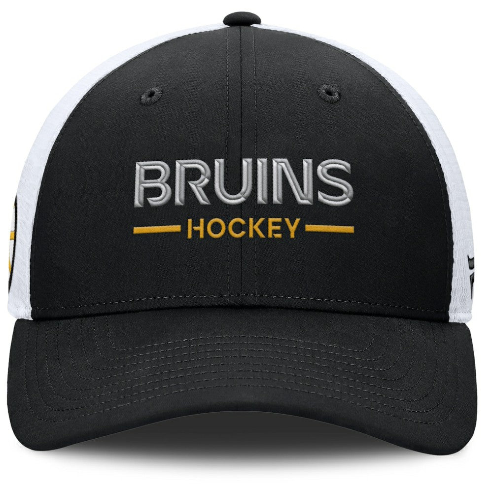 Boston Bruins Fanatics Authentic Pro Rink Lockup Adjustable Trucker Hat - Black/White | US 202499027