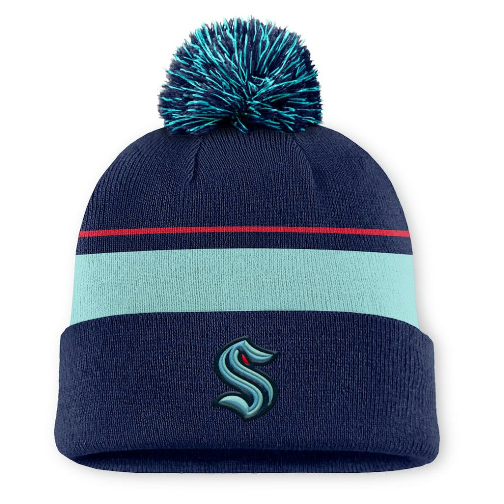 Seattle Kraken Fanatics Authentic Pro Rink Cuffed Knit Hat with Pom - Deep Sea Blue | US 202499192
