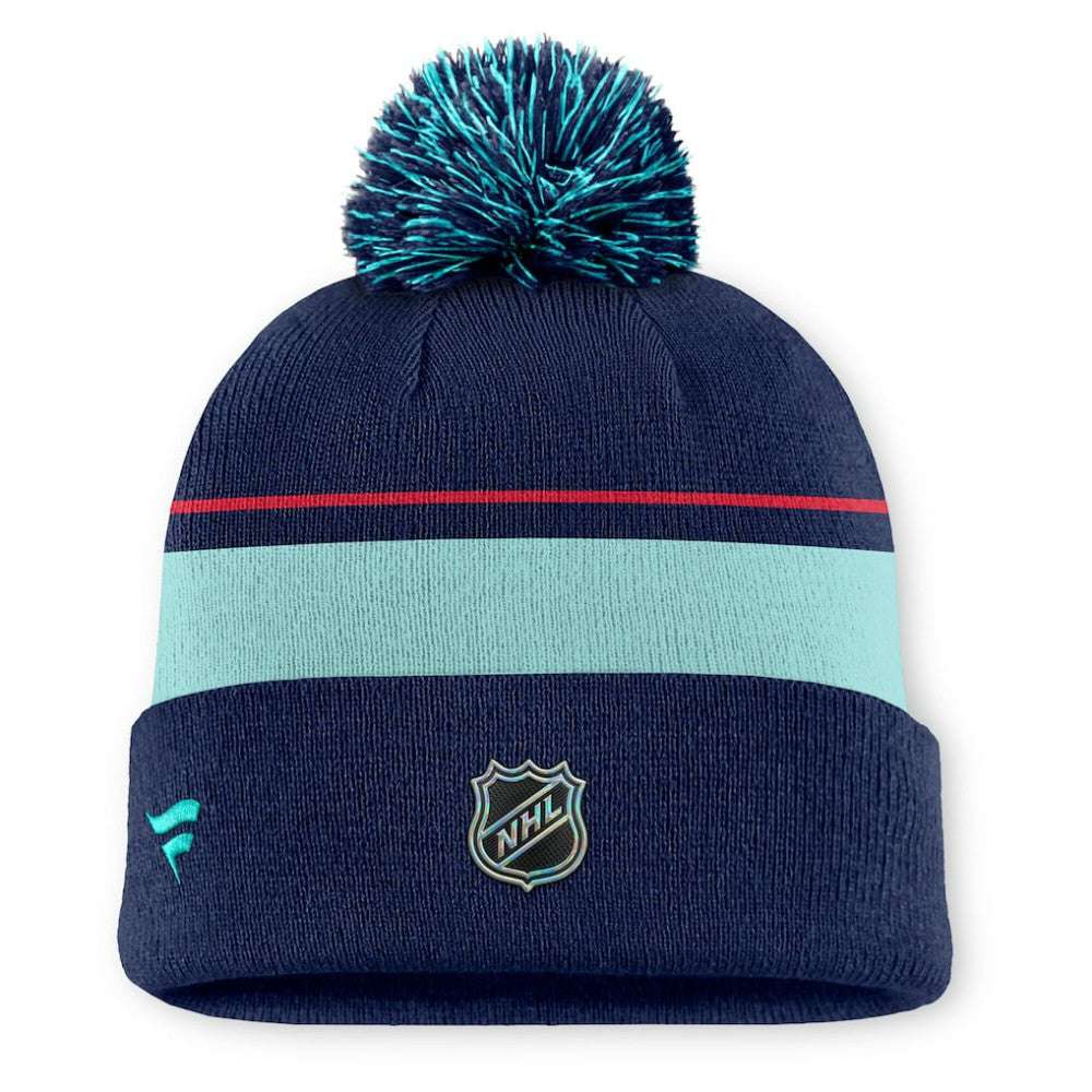 Seattle Kraken Fanatics Authentic Pro Rink Cuffed Knit Hat with Pom - Deep Sea Blue | US 202499192