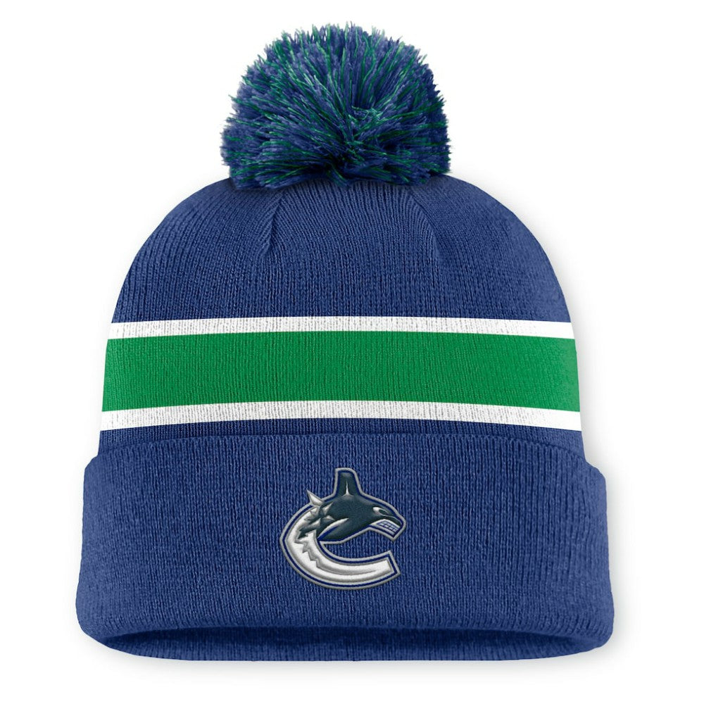 Vancouver Canucks Fanatics Authentic Pro Rink Cuffed Knit Hat with Pom - Blue | US 202499199