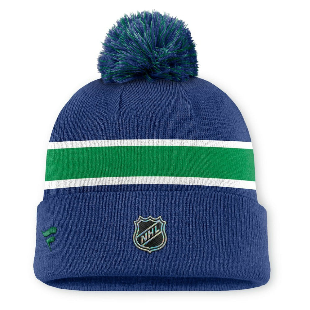 Vancouver Canucks Fanatics Authentic Pro Rink Cuffed Knit Hat with Pom - Blue | US 202499199