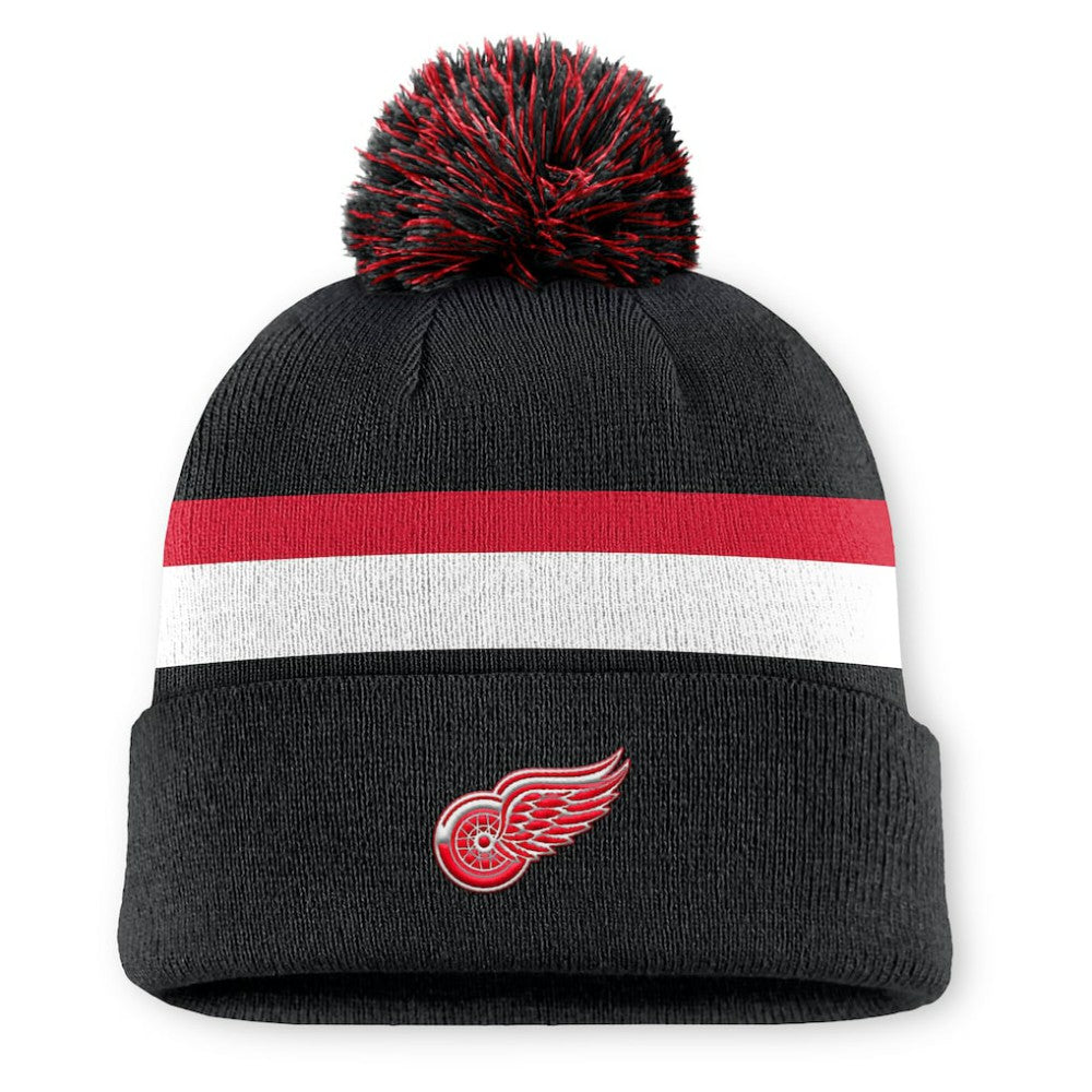 Detroit Red Wings Fanatics Authentic Pro Rink Cuffed Knit Hat with Pom - Black | US 202499203