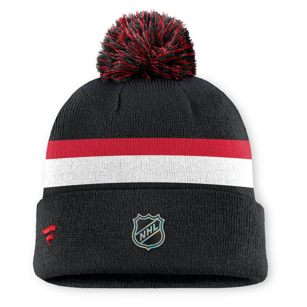 Detroit Red Wings Fanatics Authentic Pro Rink Cuffed Knit Hat with Pom - Black | US 202499203