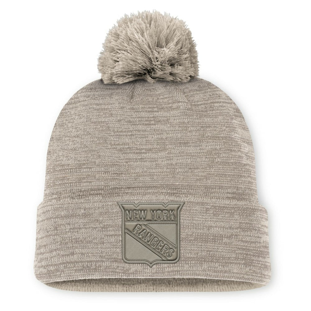 New York Rangers Fanatics Authentic Pro Road Cuffed Knit Hat with Pom - Tan | US 202499214