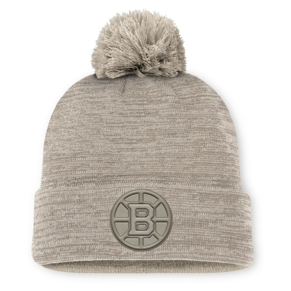 Boston Bruins Fanatics Authentic Pro Road Cuffed Knit Hat with Pom - Tan | US 202499215