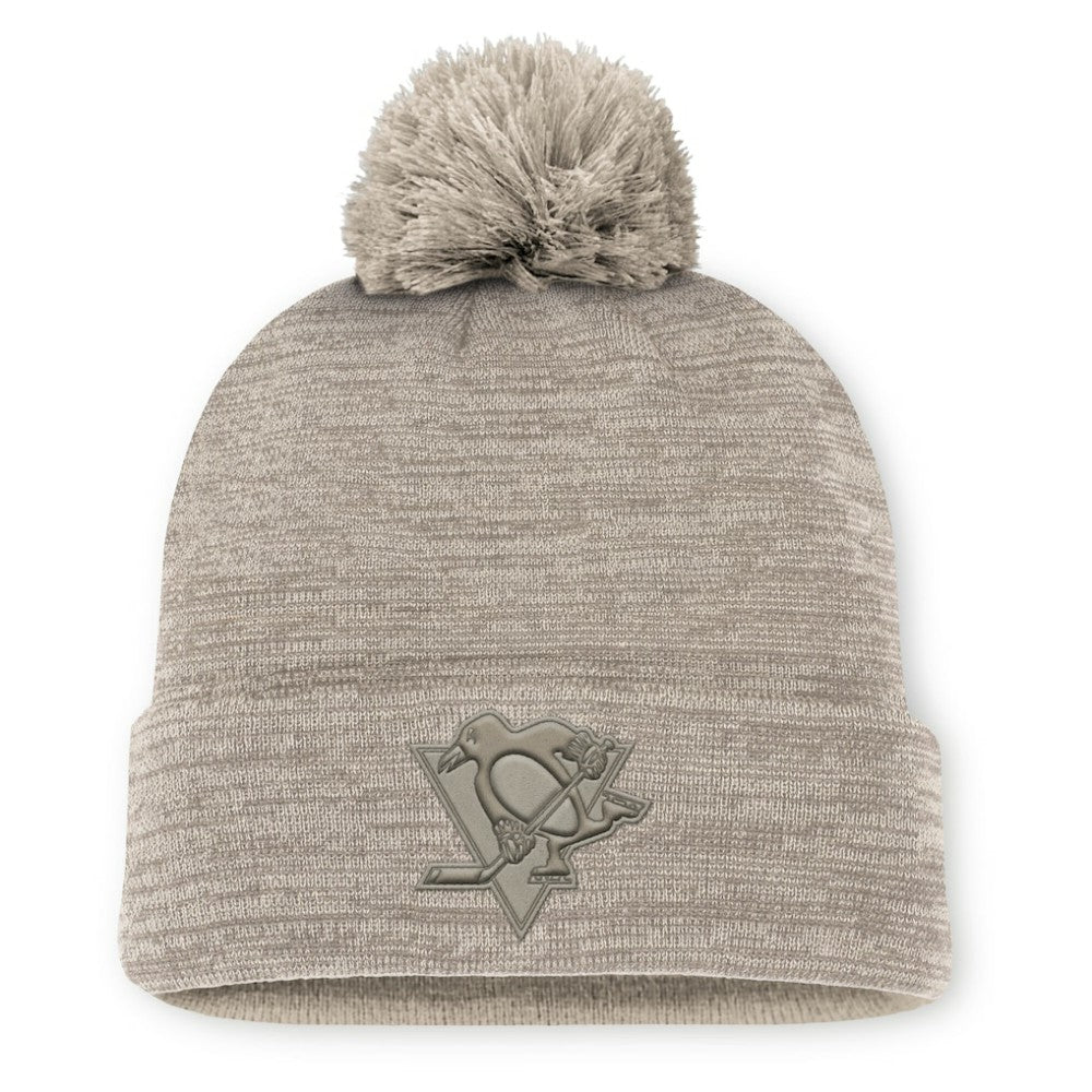 Pittsburgh Penguins Fanatics Authentic Pro Road Cuffed Knit Hat with Pom - Tan | US 202499217