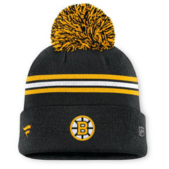 Boston Bruins Fanatics Women's Authentic Pro Rink Cuffed Knit Hat with Pom - Black | US 202499225