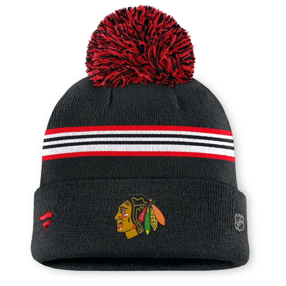 Chicago Blackhawks Fanatics Women's Authentic Pro Rink Cuffed Knit Hat with Pom - Black | US 202499226