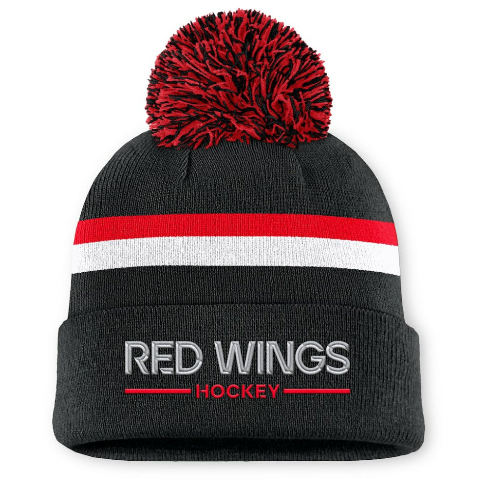 Detroit Red Wings Fanatics Women's Authentic Pro Rink Cuffed Knit Hat with Pom - Black | US 202499228