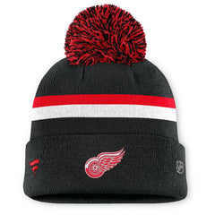 Detroit Red Wings Fanatics Women's Authentic Pro Rink Cuffed Knit Hat with Pom - Black | US 202499228