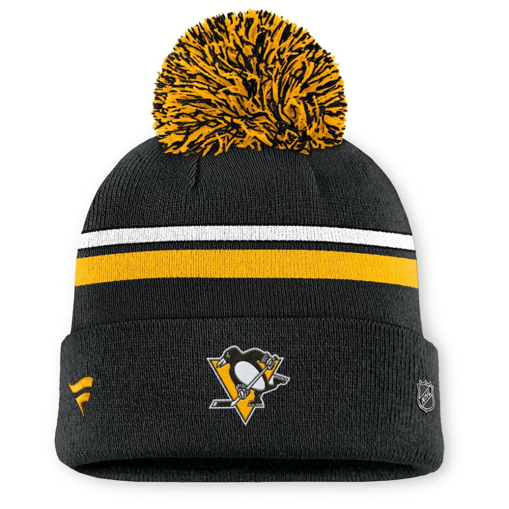 Pittsburgh Penguins Fanatics Women's Authentic Pro Rink Cuffed Knit Hat with Pom - Black | US 202499230