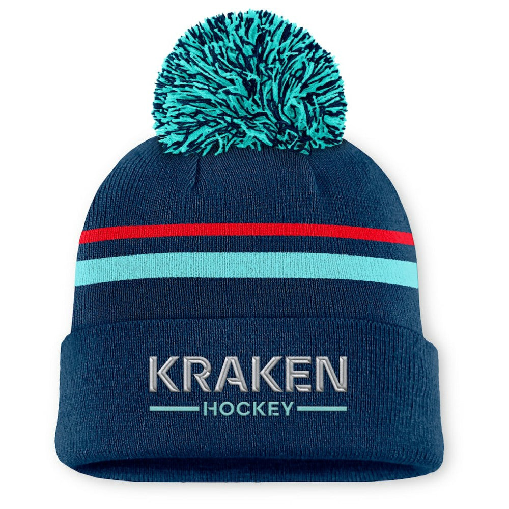 Seattle Kraken Fanatics Women's Authentic Pro Rink Cuffed Knit Hat with Pom - Deep Sea Blue | US 202499231
