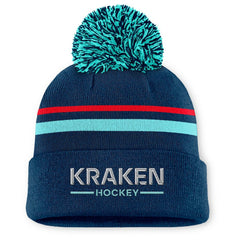 Seattle Kraken Fanatics Women's Authentic Pro Rink Cuffed Knit Hat with Pom - Deep Sea Blue | US 202499231