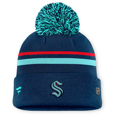 Seattle Kraken Fanatics Women's Authentic Pro Rink Cuffed Knit Hat with Pom - Deep Sea Blue | US 202499231