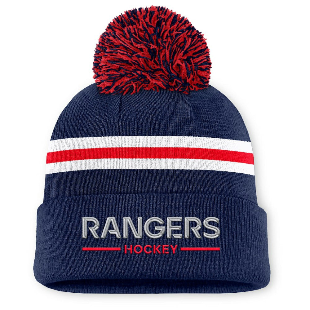New York Rangers Fanatics Women's Authentic Pro Rink Cuffed Knit Hat with Pom - Navy | US 202499233