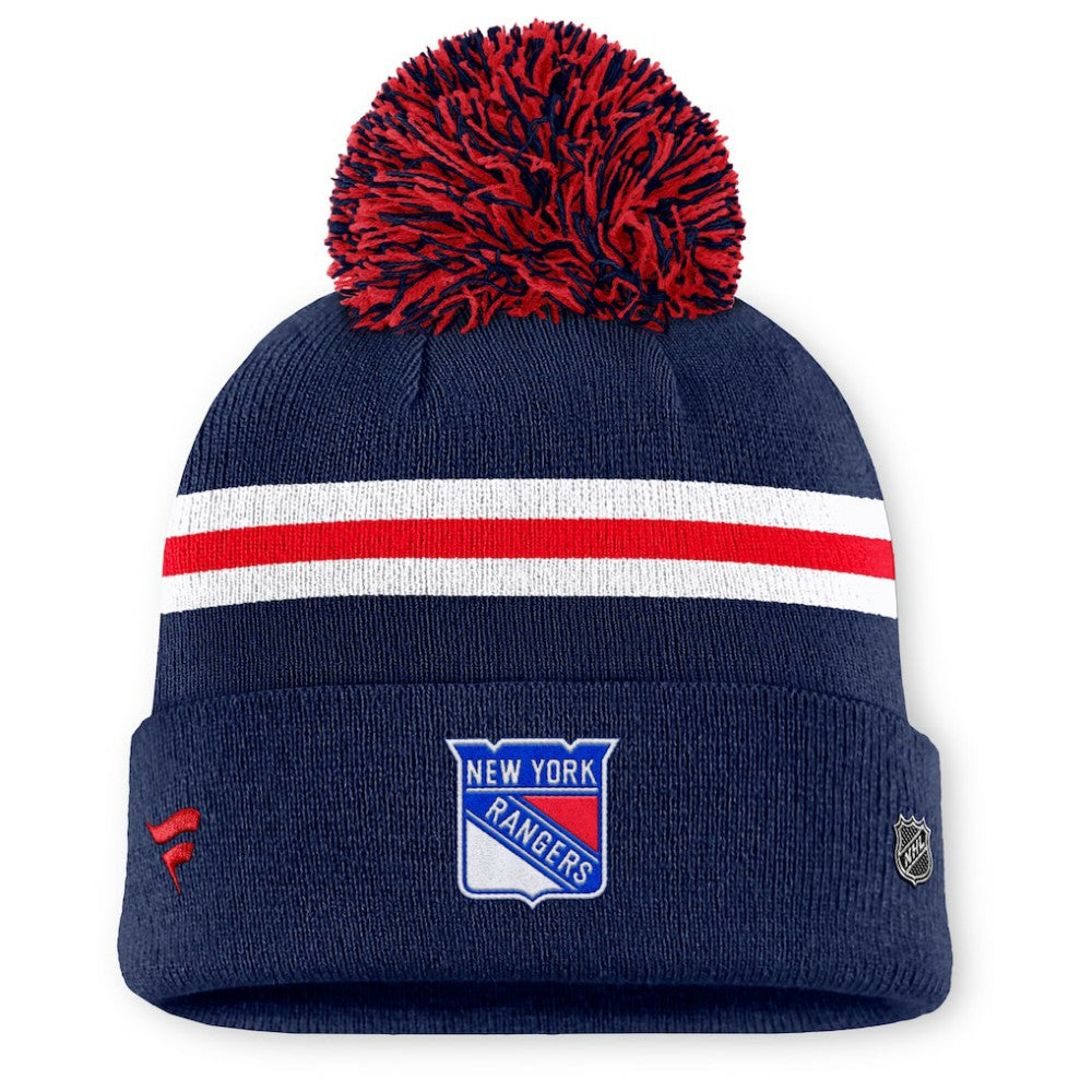 New York Rangers Fanatics Women's Authentic Pro Rink Cuffed Knit Hat with Pom - Navy | US 202499233