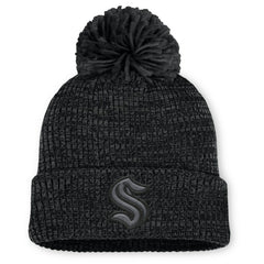 Seattle Kraken Fanatics Women's Authentic Pro Road Cuffed Knit Hat with Pom - Black | US 202499260