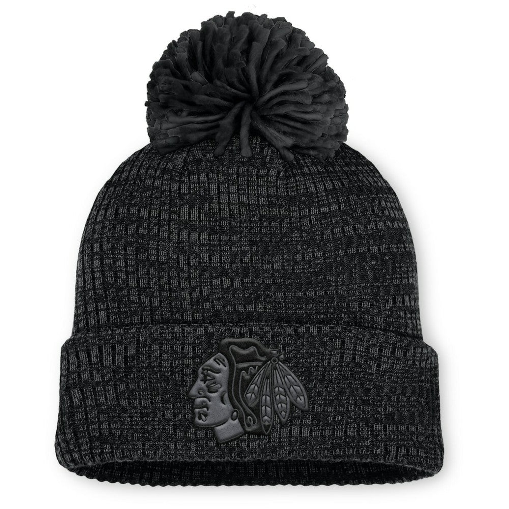 Chicago Blackhawks Fanatics Women's Authentic Pro Road Cuffed Knit Hat with Pom - Black | US 202499266