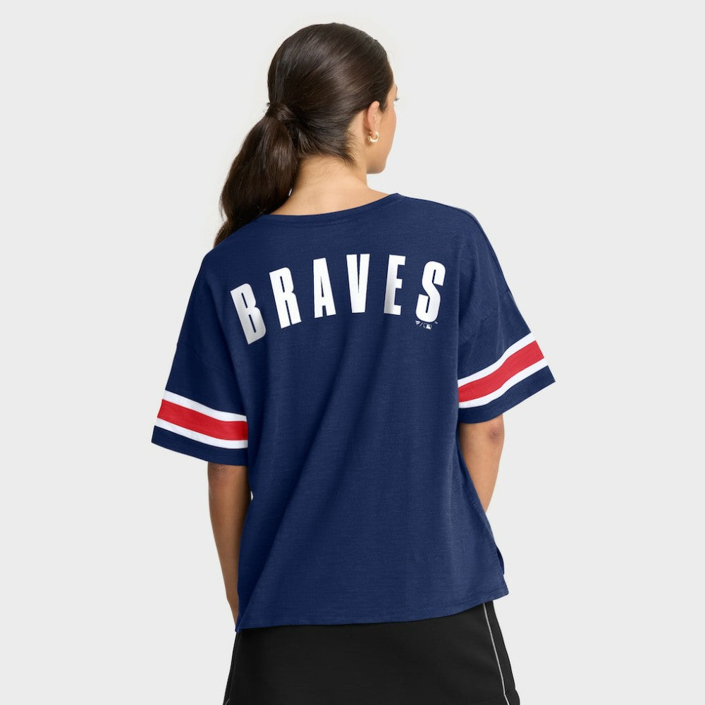 Atlanta Braves Fanatics Women's Curl Route T-Shirt - Navy T-shirts